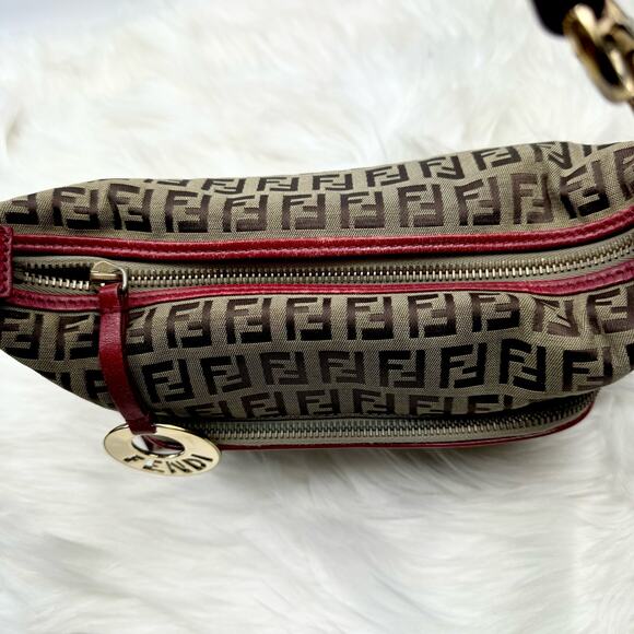 💎✨BEAUTIFUL✨💎Authentic Fendi Zucchino Canvas Leather Red and Brown - Picture 6 of 10